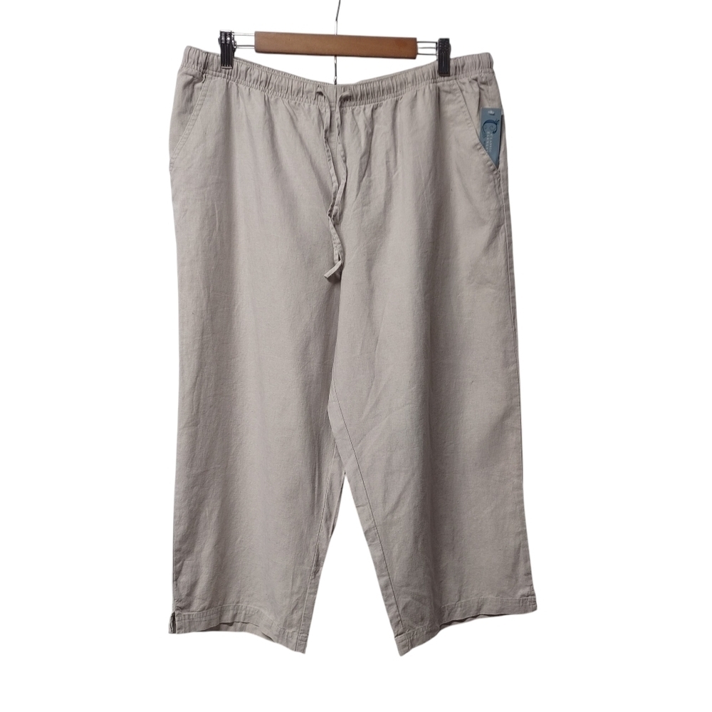 Classic Elements Sz 16W-18W Capri Pants Beige Linen Elastic Waist Wide Leg NWT